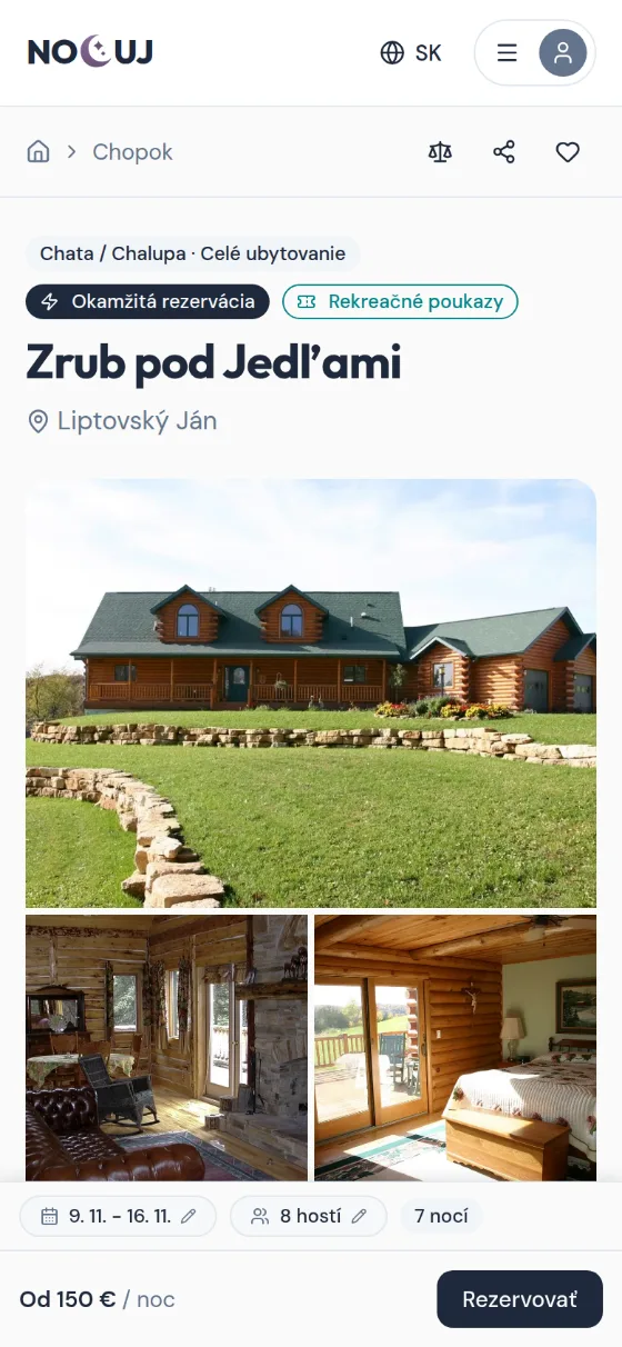 Ukážkový inzerát na Nocuj.sk v mobile
