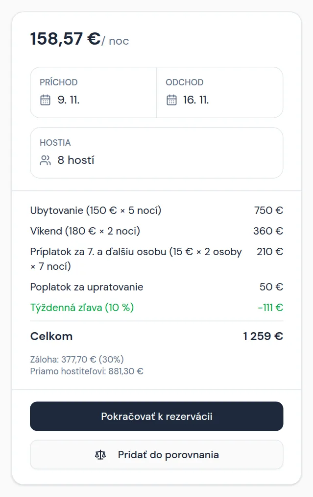 Presná cena ešte pred rezerváciou