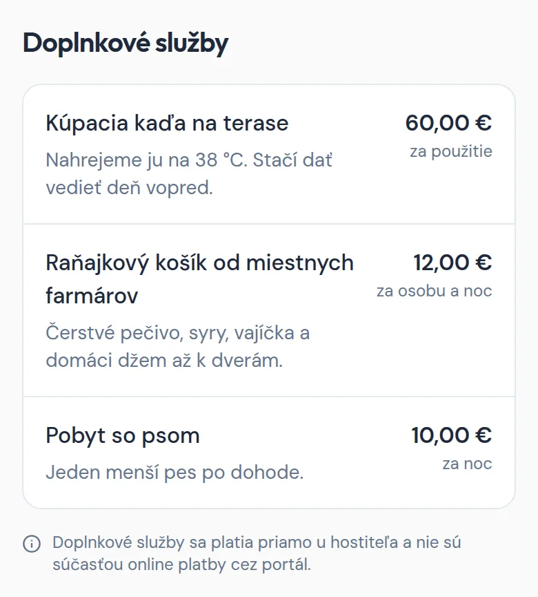 Doplnkové služby s vlastnou cenou